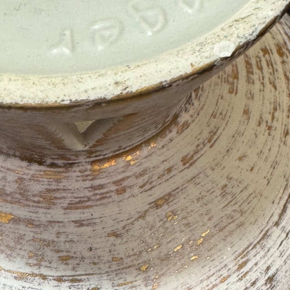 Vintage Haeger Royal Pedestal Bowl Gold Tweed Glaze 22K Gold Accents USA-Made - Picture 6 of 8